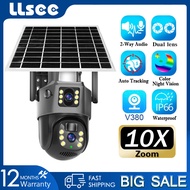 LLSEE v380 Pro 8MP 4K พลังงานแสงอาทิตย์กล้องวงจรปิดไร้สายกลางแจ้ง 360 PTZ 10X ขยายกล้องวงจรปิด WIFI เฝ้าระวังติดตามมือถือโทรสองทางสีสันกลางคืน