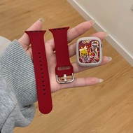 Case+Strap for iWatch Series 8 SE 7 6 5 4 Wine Red Soft Silicone Band for iWatch 49 45 41mm