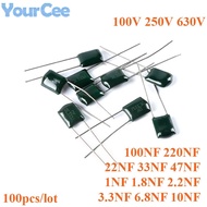 100pcs Polyester Film Capacitor 100V 250V 630V 1NF 10NF 47NF 100NF 220NF 2A102 2A103 2A104 2J473J 2E