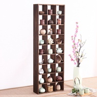 9C Solid Wood Shelf Wall-Mounted Storage Cabinet Teapot Display Rack Lattice Tea Shop Furniture Mult