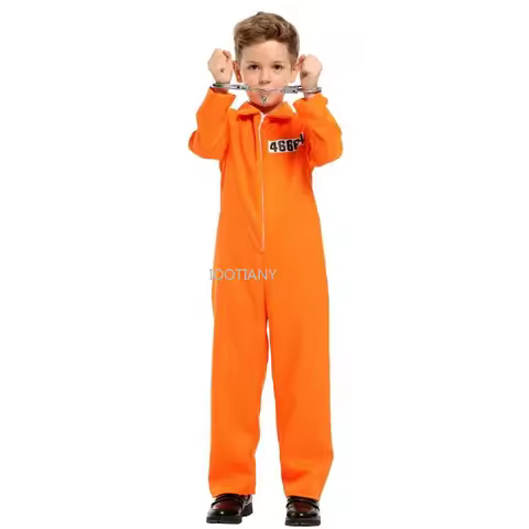Enfant Orange Jumpsuits Halloween Criminal Costume For Niño Uniform Cosplay Carnival Purim Role Play