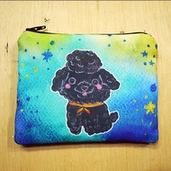 可客製化手寫名字 手繪渲染水彩風格圖案 黑貴賓 poodle 鑰匙包 零錢包 卡片包