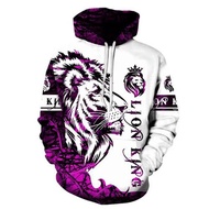 2025 New เสื้อฮู้ดพิมพ์ลาย3D Lion King พังค์สำหรับผู้ชายเสื้อสเวตเตอร์ลายกราฟิกสัตว์มงกุฎแฟชั่นชุดวอ