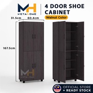 MetaHome Shoe Cabinet with 4 Doors (White/ Walnut / Walnut + Cappucino) Kabinet Rak Dapur Kasut 4 Pintu Almari Kasut Bertutup Kayu Shoes Rack