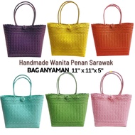 11"x11" - Plain Beg Anyaman Sarawak/ Tote Bag Women / PVC Bakul Anyaman Handmade Wanita Penan Sarawak