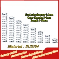 5pcs SUS304 spring steel d0.5mm OD3-6mm pressure spring length 5-50mm compression spring