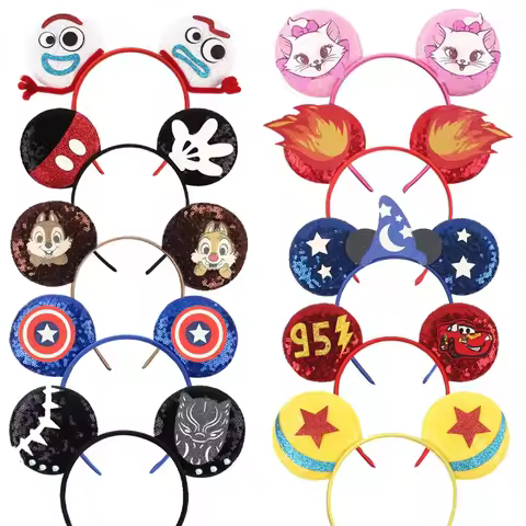 Boys Cute 3.3'' Sequin Mouse Ears Headband No Bow Hairband Women Festival Party Head Wear Decoration