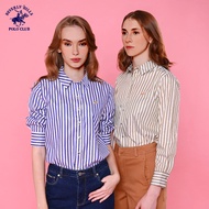 Beverly Hills Polo Club Women’s Woven Cotton Long Sleeve Blouse with Lurex in FatWht&NvyWht GW2032 P