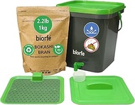 Biorfe Bokashi Compost Starter Kit, All Season Indoor Beginners Composter, Countertop Kitchen Bokashi Bin, Composting Bucket Container with 2.2 lb Compost Bran, Food Recycler for Living Indoor