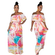 9448 Chiffon Casual Print Off-the-Shoulder Women's Dress