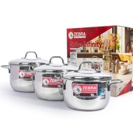 Set of 3 304 stainless steel pots with Zebra stainless steel lids - Made in Thailand - 180828 Zebra 