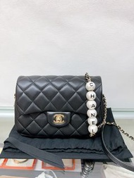 🈹20s Chanel pearl chain flap bag / CF 20cm 珍珠鏈條 黑金豆腐包 / 方胖子替代
