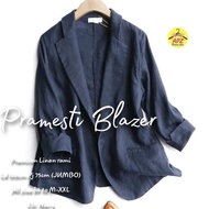 Blazer Casual Wanita Modern Pramesti Bahan Linen Rami Premium Ukuran XXL