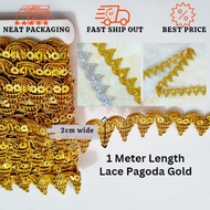 [1meter] Lace Gold 2cm Pagoda Labuci | Renda Emas | Baju Tradisional | Pengantin | Decoration | Melanau | Sarawak