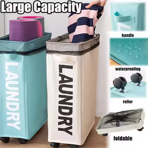Foldable Laundry Basket Dirty Clothes Basket Clothes Storage Box Yoga Storage Sundries Box with Whee