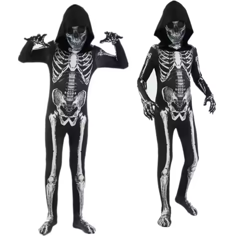 Scary Halloween Horror Kids Hooded Costume Scary Skeleton Grim Reaper Costume Boys Spooky Costume Ma