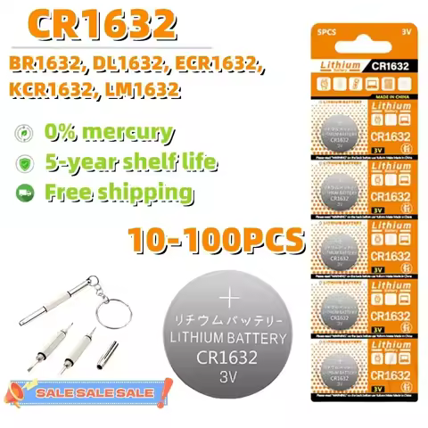 10-100PCS 3V CR1632 Battery CR 1632 Lithium Battery DL1632 BR1632 KCR1632 ECR1632 For Car Remote Con