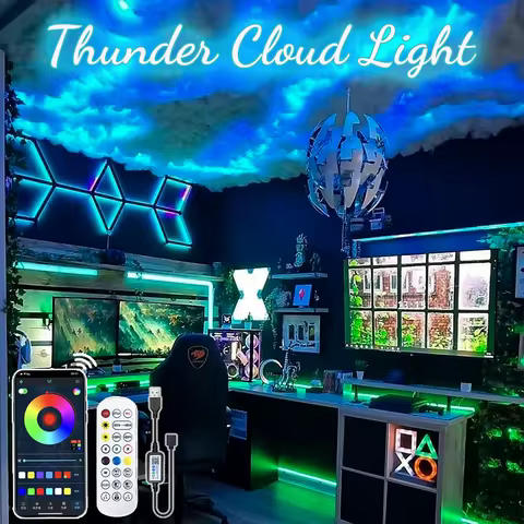 3D Thunder Cloud Lights Ceiling Storm Lights LED Kit Music Sync Lightening Cloud Kit Cotton for Gami