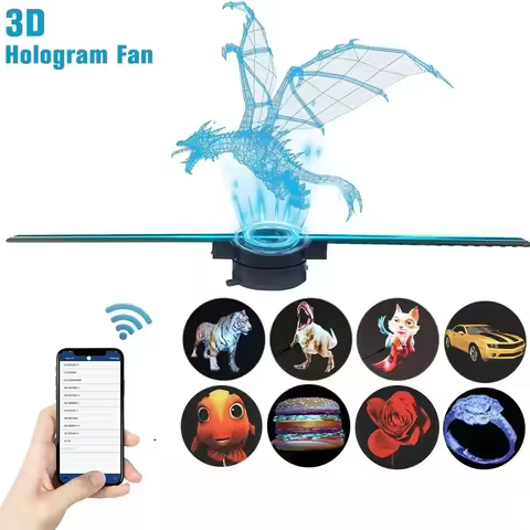 3D Holographic Projector 42cm 3D Holographic Fan Wifi Remote Custom ICONS DIY Video LOGO LED Neon Li
