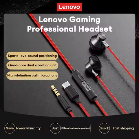 NEW Lenovo Y108 Wired Earphones Semi-In-Ear e-sports Headphones 3.5mm Type-C Noise Reduction Stereo 