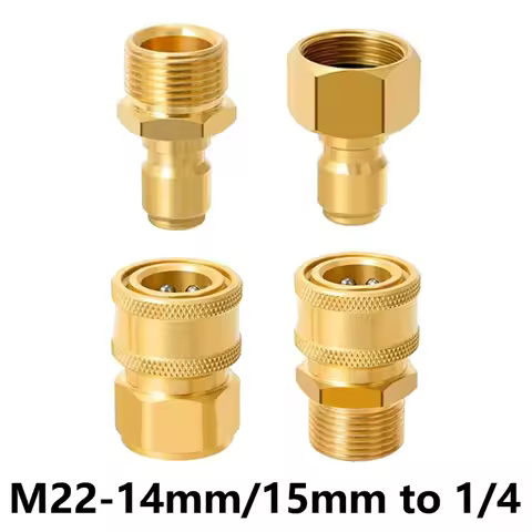 Brass M22-14mm/15mm to 1/4 Inch Pressure Washer Adapter Set Quick Connection & Disconnect for Power 