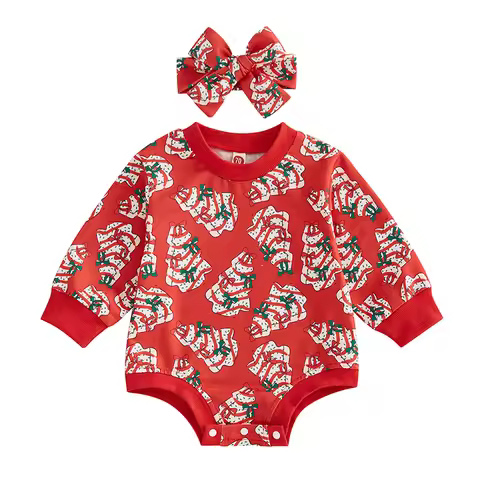 Newborn Baby Girl First Christmas Outfit Christmas Tree Sweatshirt Bubble Romper Bodysuit Fall Winte