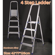 Step Ladder - 4 Steps / Slim Aluminium Ladder / Foldable / Space Savings / Large Board Ladder