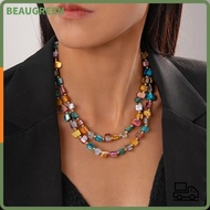 BEAUGREEN Colorful Necklace, Double-layer Exaggerate Beaded Necklace, Fashion Irregular Elegant Jewe