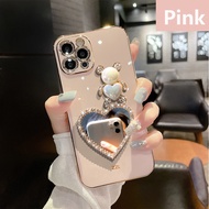 Vivo V23 V15 V25 V25E V21E V11i V23E S10E V9 V20 SE V17 V19 V7 Plus Y85 Y73 X80 Lite S12 Pro Bling Diamond Bear Mirror Plating Soft Phone Case Back Full Back Cover