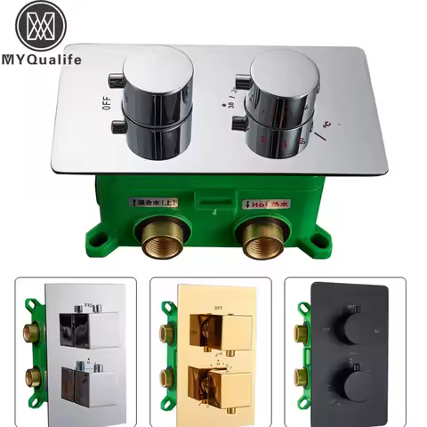 Concealed Install Shower Mixer Valve Chrome Dual Handle Thermostatic Shower Control Valve Constant T