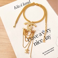 Chanel 金色金屬雙C鑲鑽流蘇項鍊毛衣鏈 鏈長約55cm