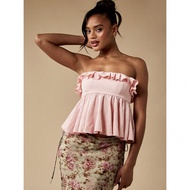 Ruffled Empire Waist Peplum Bandeau Top Summer Festival Babydoll Crop Blouse Party Cocktail Evening 