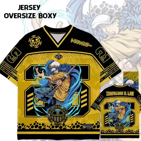 Anime One Piece Jewelry Bonney Big Eater Oversized Jersey Shirt Men Women V-Neck Short Sleeve Hip Ho