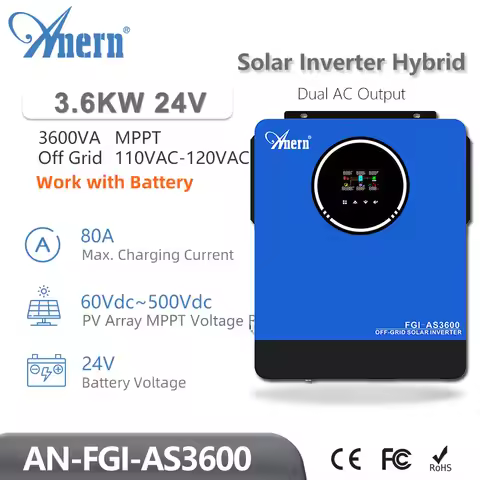 MPPT 120A Hybrid Inverter 3600W 3.6KW Inverter Off Grid Hybrid Solar Inverter 24V 110V 120V Pure Sin