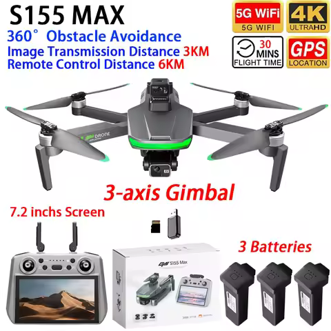 S155 MAX Drone GPS WIFI 3KM FPV 3-axis Gimbal 2.7K Dual Camera 360° Obstacle Avoidance Quadcopter 7.