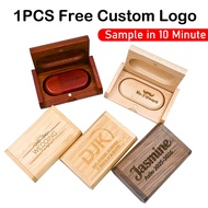 Free Custom Logo Wooden With Box Usb 2.0 Flash Drive 128GB 64GB Wedding Gift Memory Stick 32GB 16GB 