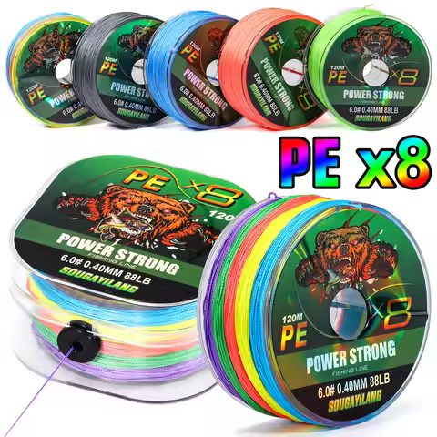 Sougayilang 120m X8 PE Braided Fishing Line 0.12-0.40mm Japan Sinking Abrasion Resistance Line 22-88