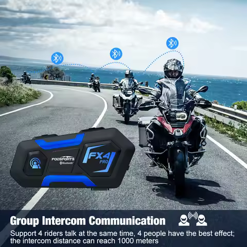 Fodsports FX4 Pro Helmet Intercom 4 Rider 1000m Group BT Interphone Motorcycle Helmet Bluetooth Head