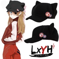 [LXYH- COSER KING] Anime Evangelion EVA Asuka Langley Soryu Cosplay Cat Ear Hat Peaked Cap With Badges แมวหูหมวก ป้าย Cosplay