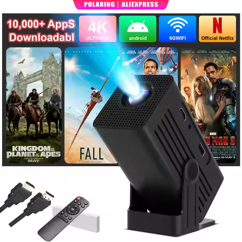 Polaring N6 Android Projector 2025 Upgraded 4K Decode 720P Video Projector, Bluetooth, HDMI,Portable