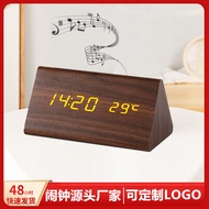 LED Digital Clock Wooden Silent Alarm Clock Clock LED Creative Dual Display Electronic Wooden Clock 