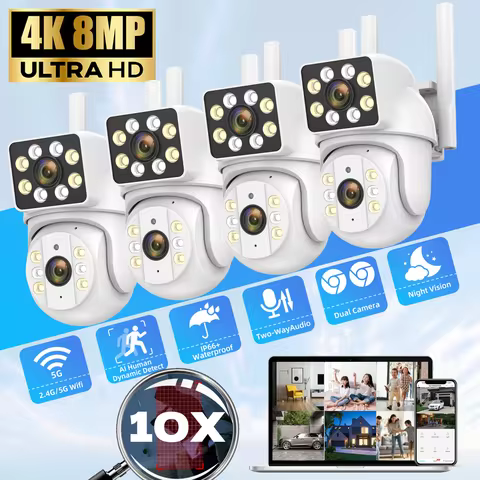 1/4PCS 8MP 5G WiFi IP Camera Dual Lens PTZ Full Color Night Vision Surveillance Cam Human Tracking O