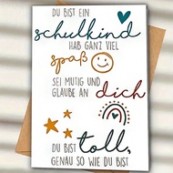 1pc Funny Germany Back To School Greeting Card, Cheerful Design With Stars And Smiling Face, Best Ba