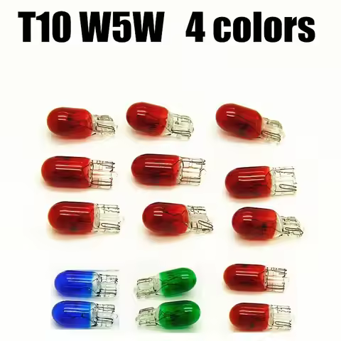 10pcs red green warm white T10 W5W 194 12V 5W wedges clear interior instrument lights halogen bulb
