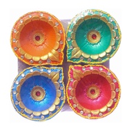 Partyforte Deepavali Painted Diya - Colorful Round Shape Simple Crystals [Local Seller! Fast Delivery!]