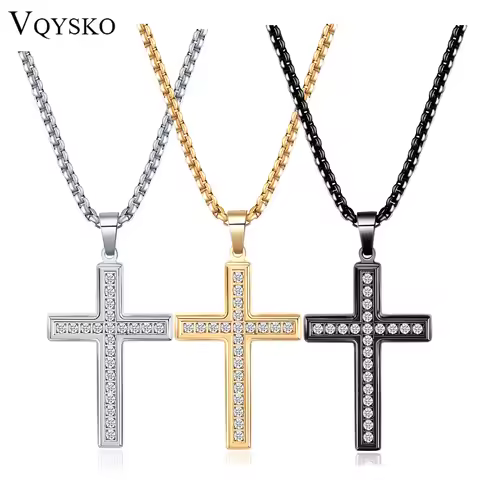 VQYSKO Zircon Cross Pendant Necklace Pave Cross Chain For Women Dainty Religious Jewelry Gift For Ma