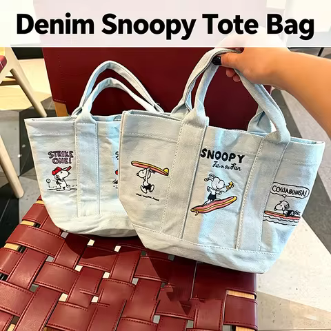 Snoopy embroidered kawaii canvas handbag japanese style portable bento lunch tote lightweight casual