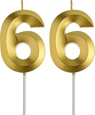 Gold 66 Birthday Candles,Gold Number 66th Cake Topper for Birthday Decorations Party Decoration