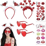 Amor Women's Costume Heart Headband + Heart Glasses Set with Face Tattoo for Valentine's Day, Carniv