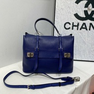 Prada Turn Lock 電腦公事包 公文包 手提包 斜背包 藍色牛皮 中號